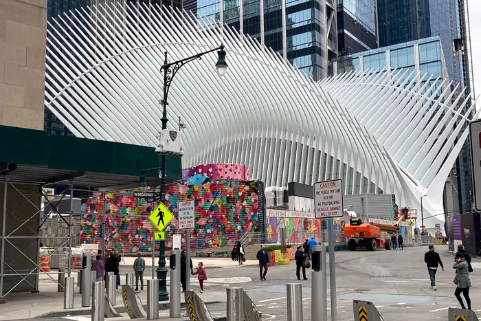 the Oculus with a colorful trailer in front